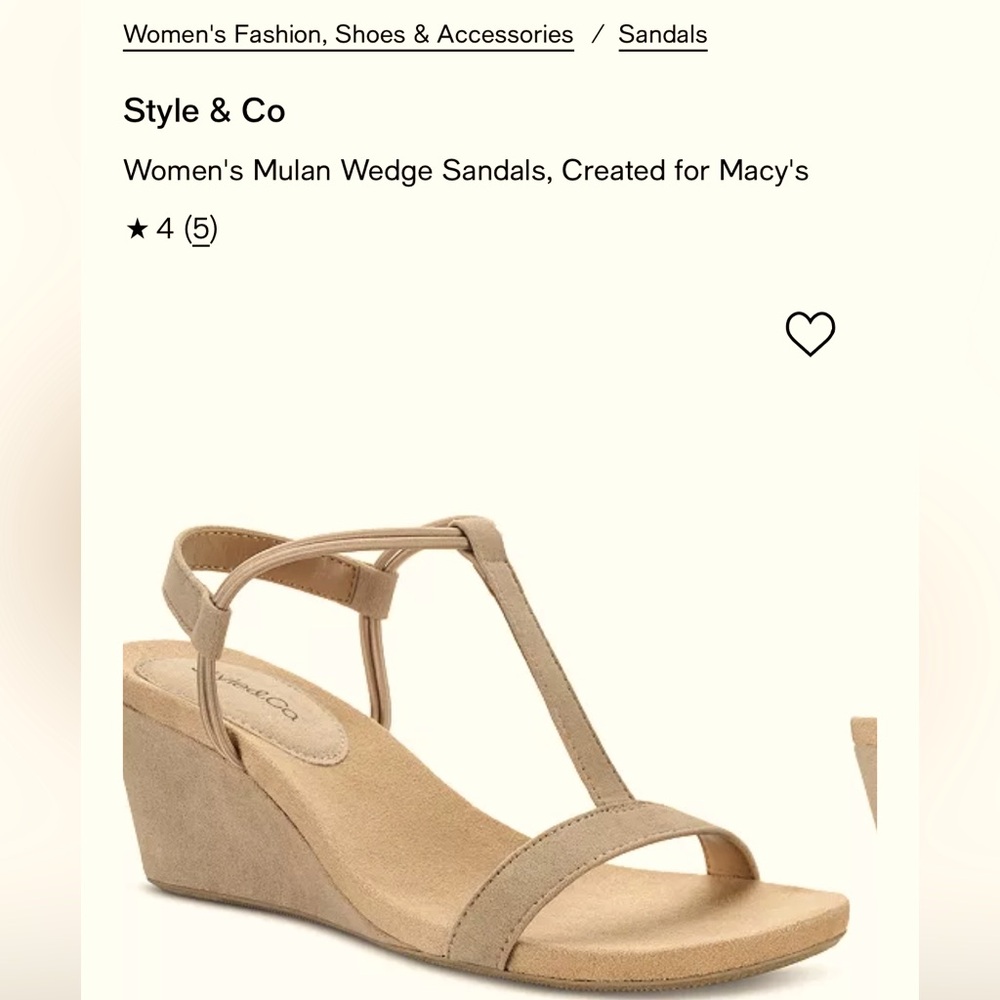 Style & Co Tan T-Strap Wedge Sandals